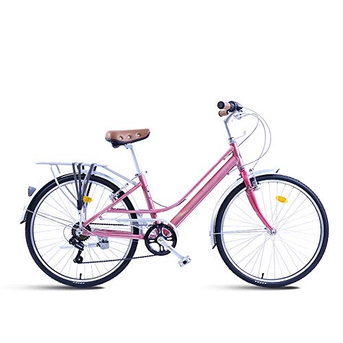 Biciclette da città : WOF Bicicletta da Città Classica da Donna, Bicicletta Vintage Bicicletta da Donna for Adulti velocità ordinaria retrò Leggera Bicicletta 7 velocità 26 Pollici (Color : Pink)