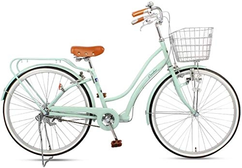 Biciclette da città : WOF City Leisure Bike-Women's Urban Commuter Bike con cestello Stile Olandese Retro Bike Telaio in Acciaio ad Alto tenore di Carbonio Bici di Comfort for Esterno Urbano