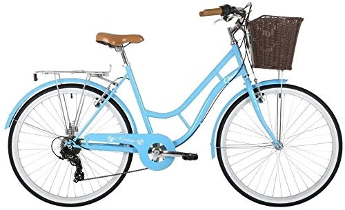 Biciclette da città : WOF Lady Classic Bike - con Cestino - Ruota 26"da Donna 7 velocità 16" Bicicletta Tradizionale Shopping Bici Scooter, Bici da Mare Comfort Bici da Viaggio