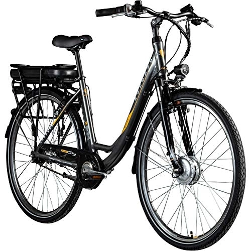 Biciclette da città : ZÜNDAPP Bicicletta elettrica 700c da donna Pedelec Z502 E da città, bicicletta olandese da 28" (grigio / arancione senza cestino)