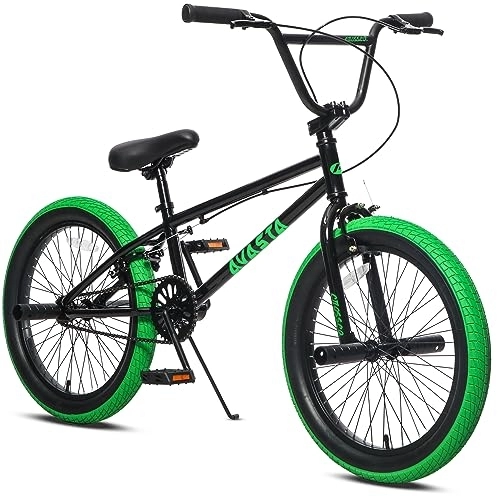 BMX : AVASTA Bicicletta da 20 pollici per bambini BMX Freestyle per 6 7 8 9 10 11 12 13 14 anni ragazzi ragazze con 4 piogge nero e verde