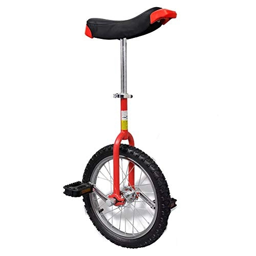 Monocicli : Monociclo 16 pollici, bicicletta a una ruota, design ergonomico + paraurti anteriore + morsetto di rilascio, altezza regolabile 70 – 84 cm, rosso, per bambini dai 12 anni in su.