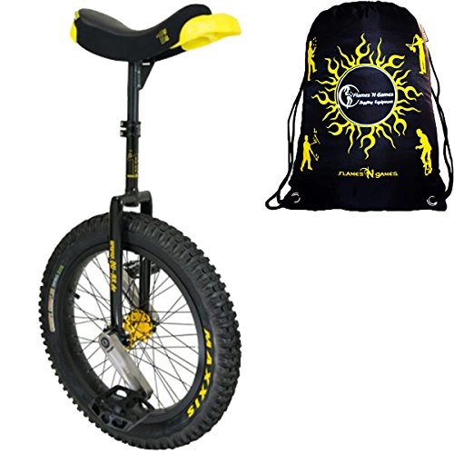 Monocicli : Qu-Ax Unicycles - Monociclo Muni da 49 cm, colore: Nero per giovani adulti + Flames N' Games Borsa da viaggio