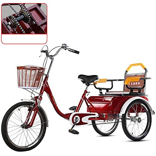 Monocicli : zyy Triciclo per Adulti per Adulti 20" 1 Marce con Cestino di Acquisto Telaio in Lega Trike Bike per Outdoor Sports per Sport PIC-nic Acquisti (Color : Red)