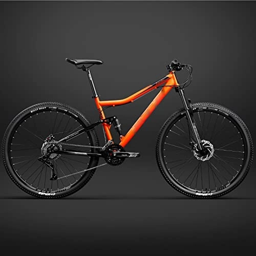 Mountain Bike : 26 inch Bicycle Frame Full Suspension Mountain Bike, Double Shock Absorption Bicycle Mechanical Disc Brakes Frame (Orange 24 Speeds)