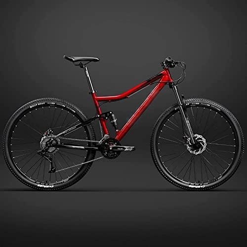 Mountain Bike : 26 inch Bicycle Frame Full Suspension Mountain Bike, Double Shock Absorption Bicycle Mechanical Disc Brakes Frame (Red 24 Speeds)