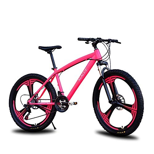 Mountain Bike : 26 Inch Mountainbike for Men And Women High-Carbon Steel Hardtail Mountain Bike with Front Suspension Adjustable Seat 21 / 24 / 27 Speed Gears, Double Disc Brake, Pink 3 Three Cutter Wheel, 21 stage shift