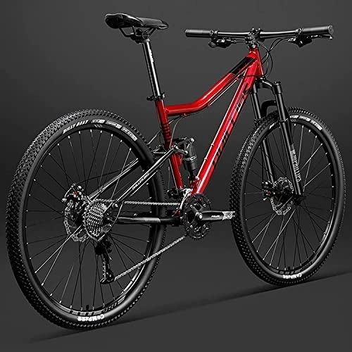 Mountain Bike : 29 inch Bicycle Frame Full Suspension Mountain Bike, Double Shock Absorption Bicycle Mechanical Disc Brakes Frame (Red 27 Speeds)