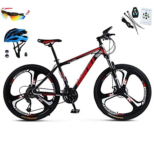 Mountain Bike : AI-QX 26" Mountain Bike Bici 30 Velocitá, Telaio in Fibra di Acciaio, Sistema frenante Freno Olio, compresi Occhiali + Casco, MTB, Rosso