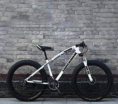 Mountain Bike : Alqn Fat Tire Mountain Bike Uomo, bici da spiaggia, bici da crociera con doppio freno a disco, ruote larghe 4.0, bicicletta da neve per adulti da 24 pollici, bianca, 21 velocit