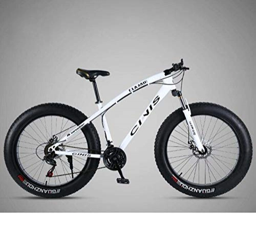 Mountain Bike : ALQN Mountain bike da 26 pollici per bici da uomo, bici da mtb per pneumatici grassi, telaio in acciaio ad alto tenore di carbonio, forcella anteriore ammortizzante e doppio freno a disco, bianca, 21 v