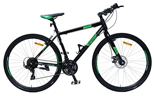 Mountain Bike : Amigo Control - Mountain bike per uomo e donna, 28 pollici, cambio Shimano a 21 marce, adatta a partire da 160 cm, con freno a mano, freno a disco e supporto per bicicletta, colore: nero / verde