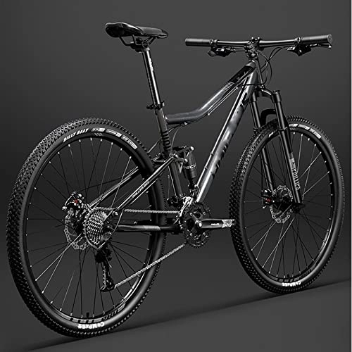 Mountain Bike : ASUMUI Telaio per bicicletta da 29 pollici Mountain bike a sospensione completa, telaio per freni a disco meccanici per bicicletta a doppio assorbimento degli urti (gray 24 Speeds)