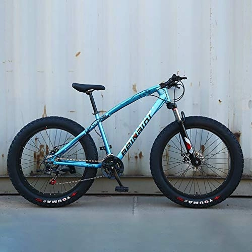 Mountain Bike : AURALLL Mountain Bike, Fat Tire Hardtail per Mountain Bike, all Terrain Mountain Bike con Sospensione Anteriore Sedile Regolabile (7-Speed ​​24" 26 inch), Blu, 7speed 24 inch