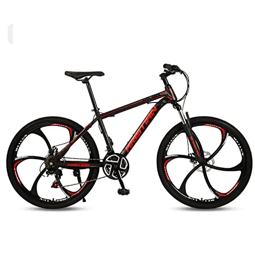 Mountain Bike : AZXV Bici per Adulti Mountain Bike, 21 / 24 / 27 velocità variabile Sospensione Intera in Acciaio ad Alta Carbonio Bicicletta MTB, Hardtail Rigido, Doppio Disco Antiscivolo, Black Red- 27