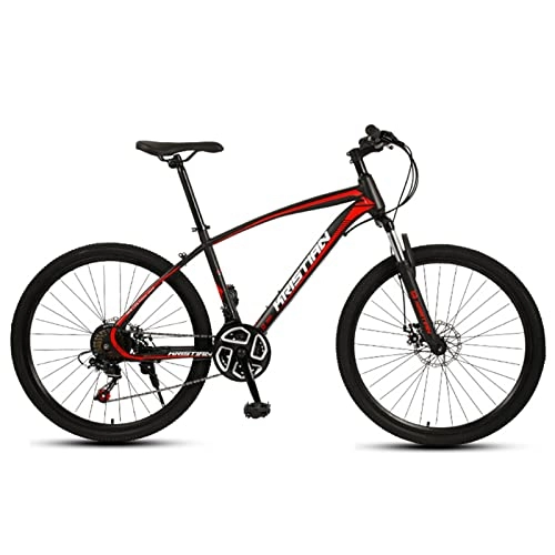 Mountain Bike : AZXV Mountain Bike per Adulti, 21 / 24 / 27 velocità Ruote da 26 Pollici, Pieno Sospensioni Dual Disc Freni Mountain Bike, Hardtail Rigido, Freni a Disco Idraulici, per Uomo Black red-24
