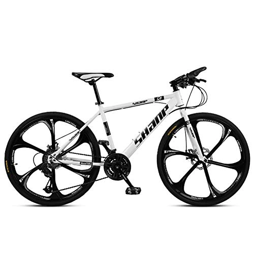 Mountain Bike : AZYQ Mountain bike da 26 pollici, mountain bike hardtail da uomo con freno a doppio disco, sedile regolabile per bicicletta, telaio in acciaio ad alto tenore di carbonio, 21 velocit, 6 raggi bianchi