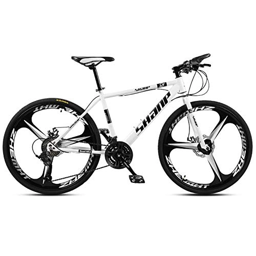 Mountain Bike : BCX Mountain bike da 26 pollici, mountain bike hardtail da uomo con freno a doppio disco, sedile regolabile per bicicletta, telaio in acciaio ad alto tenore di carbonio, 21 velocità, 6 raggi bianchi,