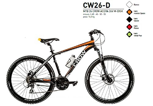 Mountain Bike : BICI 26 CROW ACERA 24V ALLUMINIO FORCELLA BLOCCABILE FRENI M-DISK CW26-D NERO ARANCIO OPACO MADE IN ITALY (55 CM)