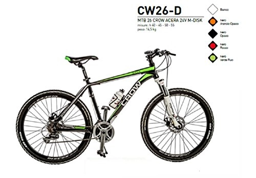 Mountain Bike : BICI 26 CROW ACERA 24V ALLUMINIO FORCELLA BLOCCABILE FRENI M-DISK CW26-D NERO VERDE FLUO MADE IN ITALY (40 CM)