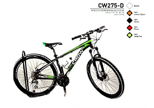 Mountain Bike : BICI 27, 5 CROW ALLUMINIO SHIMANO ACERA 24V MODELLO CW275-D (NERO - VERDE) MADE IN ITALY (55 CM)
