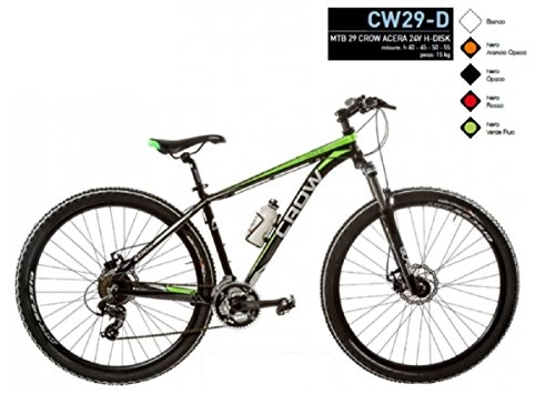 Mountain Bike : BICI 29 CROW ALLUMINIO SHIMANO ACERA 24V MODELLO CW29-D (NERO - VERDE) MADE IN ITALY (50 CM)