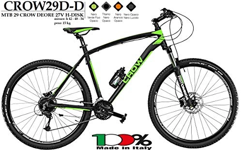 Mountain Bike : Bici Misura 29 Uomo MTB Front Alluminio Crow DEORE 27V Art. CROW29D-D (Nero Verde Fluo Opaco, 48 CM)