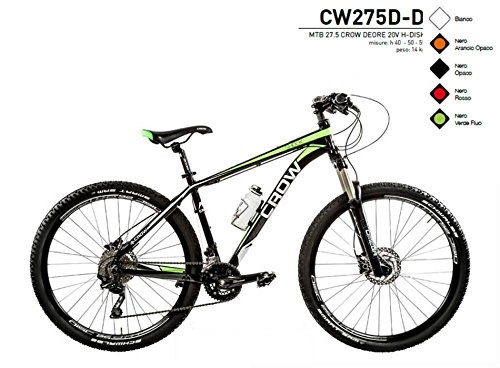 Mountain Bike : BICI MTB 27, 5 CROW GRUPPO DEORE DISCHI IDRAULICI (NERO-VERDE) MODELLO CW275D-D MADE IN ITALY (50 CM)