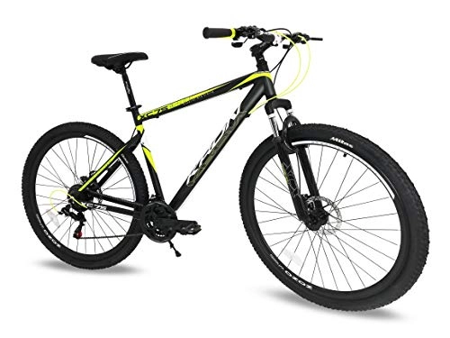 Mountain Bike : Bicicletta alluminio Kron XC 75 MTB 29'' pollici ammortizzata 21 Velocita' Shimano bici Mountain Bike nera (Nero - Giallo)