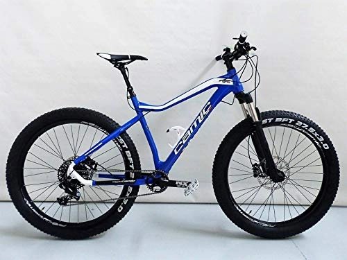 Mountain Bike : Bicicletta Mountain Bike MTB 27, 5 Plus Blu e Bianca Forcella Ammortizzata