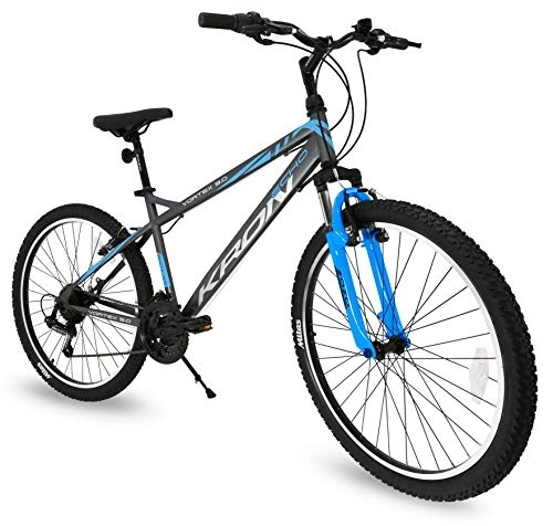 Mountain Bike : Bicicletta MTB 24'' pollici bici Kron Vortex 3.0 ammortizzata 21 Velocita' Shimano Mountain Bike REVO (Grigio - Blu)