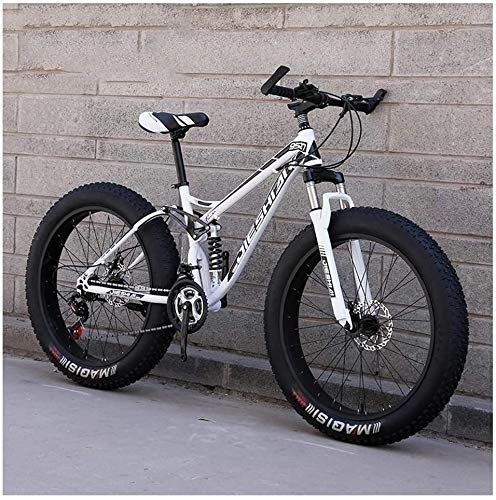 Mountain Bike : Biciclette for Adulti Montagna, Fat Tire Doppio Freno a Disco for Mountain Bike Hardtail, Big Ruote di Bicicletta, in Acciaio ad Alto Carbonio Telaio (Color : White, Size : 26 inch 27 Speed)