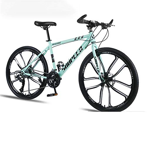 Mountain Bike : Bike in mountain bike da 26 pollici 21-Speed-Dual Disc Freni per studenti adulti Off-road-Ten Blade Wheels-Bicycle Green-27speed.