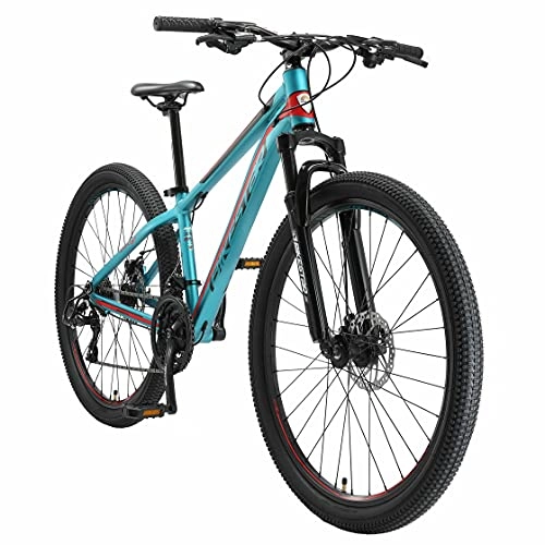 Mountain Bike : BIKESTAR Hardtail Mountain Bike in Alluminio, Freni a Disco, 27.5" | Bicicletta MTB Telaio 14" Cambio Shimano a 21 velocità, sospensioni | Turchese