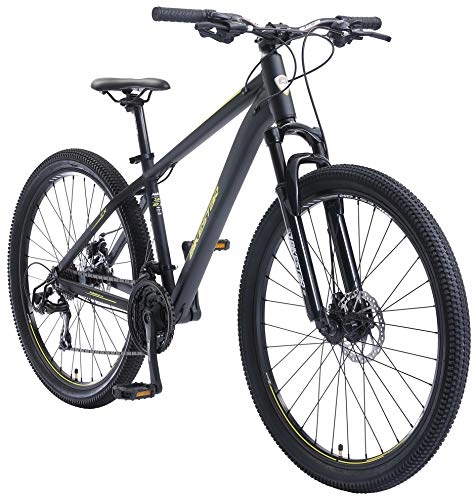 Mountain Bike : BIKESTAR Hardtail Mountain Bike in Alluminio, Freni a Disco, 27.5" | Bicicletta MTB Telaio 16" Cambio Shimano a 21 velocità, sospensioni | Nero Giallo