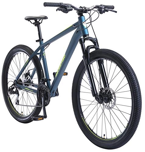 Mountain Bike : BIKESTAR Hardtail Mountain Bike in Alluminio, Freni a Disco, 27.5" | Bicicletta MTB Telaio 18" Cambio Shimano a 21 velocità, sospensioni | Blu Giallo