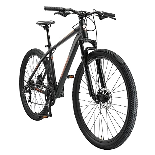 Mountain Bike : BIKESTAR Hardtail Mountain Bike in Alluminio, Freni a Disco, 29" | Bicicletta MTB Telaio 19" Cambio Shimano a 21 velocità, sospensioni | Nero Arancia