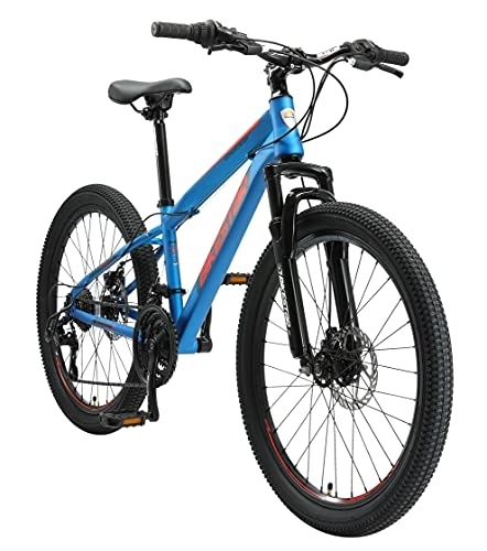 Mountain Bike : BIKESTAR MTB Mountain Bike 24" Alluminio per Bambini 8-12 Anni | Bicicletta Telaio 13 Pollici 21 velocità Shimano, Hardtail, Freni a Disco, sospensioni | Blu