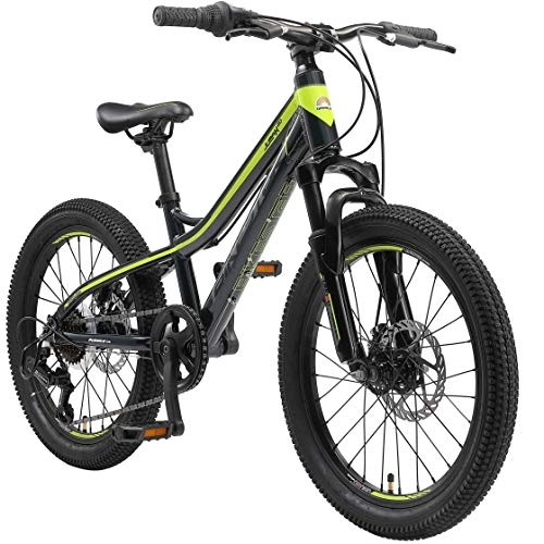 Mountain Bike : BIKESTAR MTB Mountain Bike Alluminio per Bambini 6-9 Anni | Bicicletta 20 Pollici 7 velocità Shimano, Hardtail, Freni a Disco, sospensioni | Nero Verde