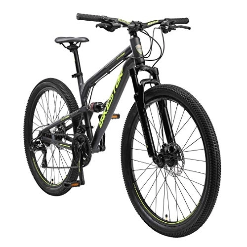 Mountain Bike : BIKESTAR MTB Mountain Bike Sospensione Completa in Alluminio, Freni a Disco, 26" | Bicicletta MTB Telaio 16" Cambio Shimano a 21 velocità | Nero