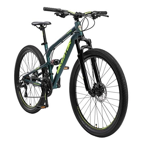 Mountain Bike : BIKESTAR MTB Mountain Bike Sospensione Completa in Alluminio, Freni a Disco, 27.5" | Bicicletta MTB Telaio 18.5" Cambio Shimano a 21 velocità | Verde