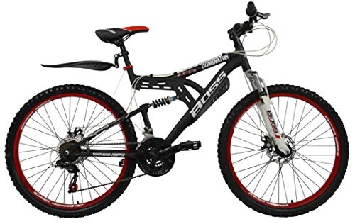 Mountain Bike : Boss Dominator 26 inch Full Suspension Male Mountain Bike Black / Red Ages 12