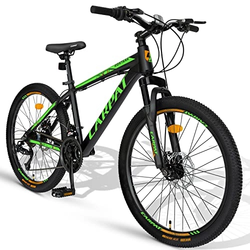 Mountain Bike : Carpat Sport Mountain bike in alluminio da 26 pollici, cambio Shimano a 21 marce, freno a disco, adatta per adulti, in alluminio, MTB, nero e verde