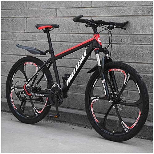 Mountain Bike : CDFC Ad Alta Acciaio al Carbonio Hardtail Mountain Bike, Biciclette 26 Pollici degli Uomini con la Sospensione Anteriore del Sedile Regolabile, Black Red 6 Spoke, 24 Speed