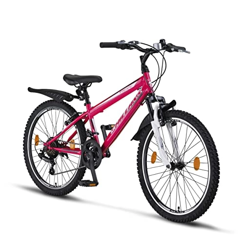 Mountain Bike : Chillaxx Bike Escape Premium Mountain bike in 24 e 26 pollici, per ragazze, ragazzi, uomini e donne, cambio a 21 marce (freno a V da 24 pollici, colore rosa e bianco)