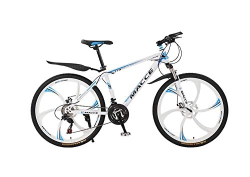 Mountain Bike : DGAGD Bicicletta da 26 Pollici per Mountain Bike da Uomo e Donna per Adulti a velocità variabile con Ruote a Raggi-Bianco Blu_21 velocità