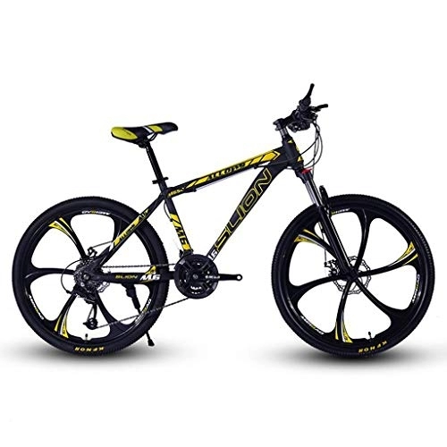 Mountain Bike : Dsrgwe Mountain Bike, Mountain Bike, Telaio in Acciaio Hardtail Biciclette da Montagna, Doppio Freno a Disco Anteriore e sospensioni, Ruote 26inch (Color : Black+Yellow, Size : 21 Speed)