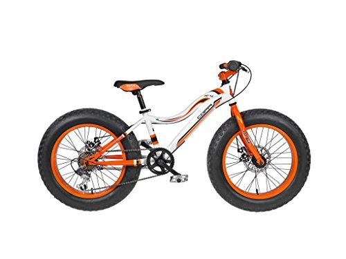 Mountain Bike : FREJUS Fat Bike 20""-Bicicletta Fat Bike Junior per Bambino, 6 velocità, Telaio in Acciaio, Bianco / Arancione