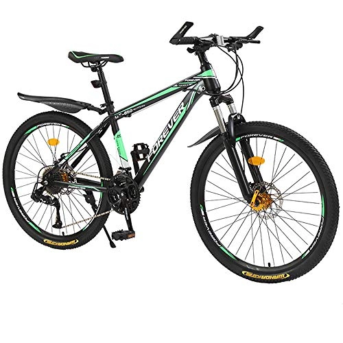 Mountain Bike : HAZYJT Mountain Bike, con 21 Freni a Disco Doppio di velocità, Forcella della Sospensione Posteriore Antiscivolo MTB per Adulti (26 Pollici), Black And Green