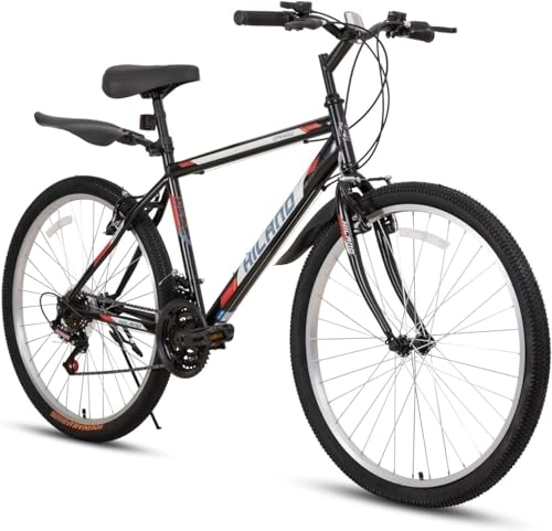 Mountain Bike : HH HILAND Mountain Bike Hardtail MTB Bike V Freno a 18 marce per uomo donna ragazzo e ragazza nero rosso 457 mm telaio in acciaio, 26 pollici